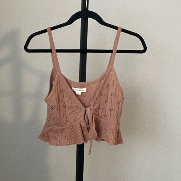 NWT Aeropostale Crochet Tie Front Blush Pink Cropped Tank Top Size Medium - Picture 2 of 5